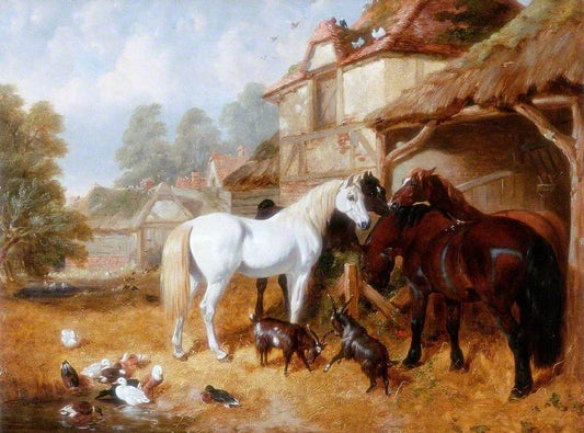 Horses in a Farmyard, vintage artwork by John Frederick Herring, Sr, A3 (16x12") Poster Print