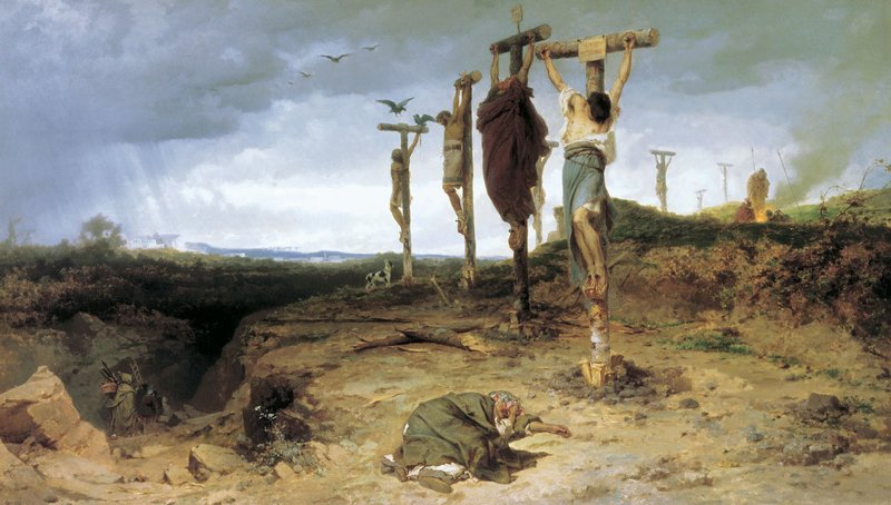 Crucified Slaves in Ancient Rome, vintage artwork by Fedor Bronnikov, 12x8" (A4) Poster