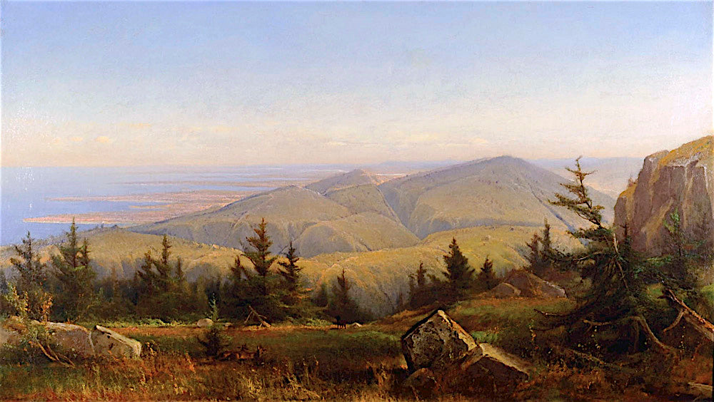 Mount Tamalpais with a View of San Francisco Bay, CA., vintage artwork by Gilbert Munger, 12x8" (A4) Poster