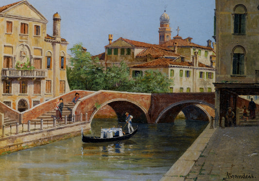 A Venetian Bridge, vintage artwork by Antonietta Brandeis, 12x8" (A4) Poster