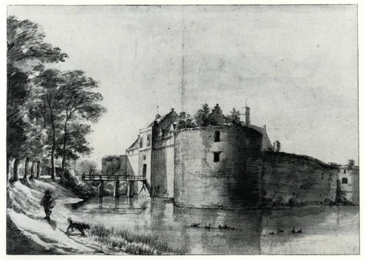 Kasteel van Woerden in Woerde, vintage artwork by Roelant Roghman, 12x8" (A4) Poster