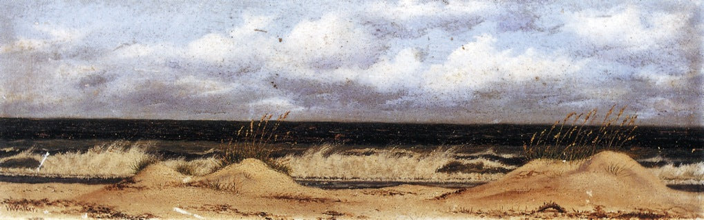 Florida Beach Scene with Sand Dunes, Sea Oats and Surf, vintage artwork by William Aiken Walker, 12x8" (A4) Poster
