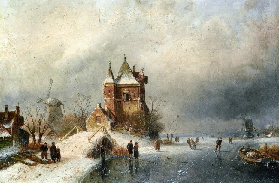 Skaters in Holland, vintage artwork by Charles Henri Joseph Leickert, A3 (16x12") Poster Print