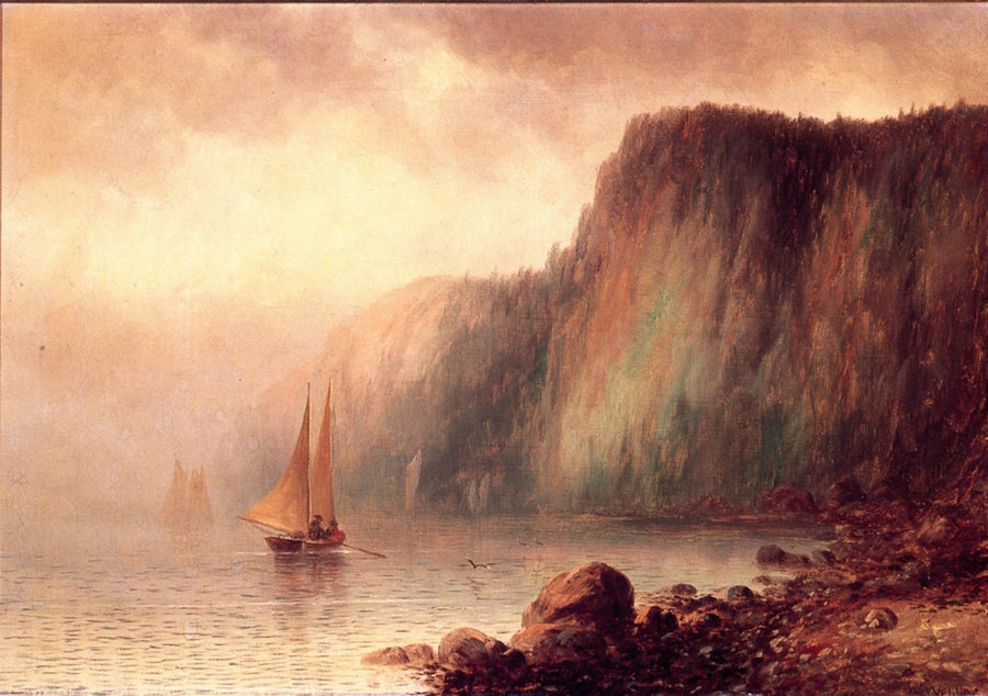 Sunlit Coastal Cliffs and Sea, vintage artwork by Wesley Elbridge Webber, 12x8" (A4) Poster