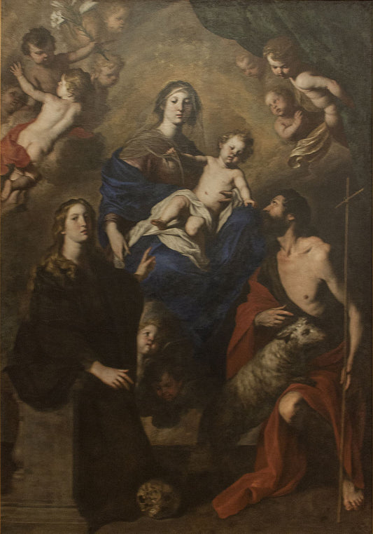 Virgin with Child and St. Rosalia, vintage artwork by Pietro Novelli, 12x8" (A4) Poster