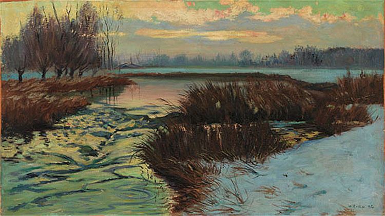 Evening, Quebec, vintage artwork by Maurice Cullen, 12x8" (A4) Poster