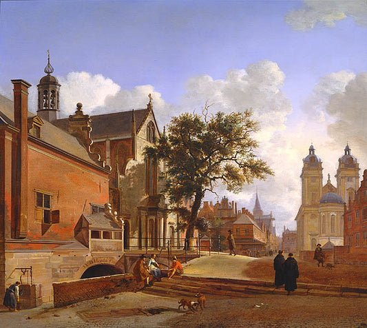 The Andreaskirche in Düsseldorf, vintage artwork by Jan van der Heyden, 12x8" (A4) Poster