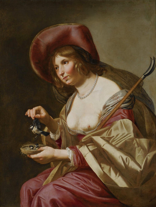 A Young Shepherdess, vintage artwork by Jan van Bijlert, 12x8" (A4) Poster
