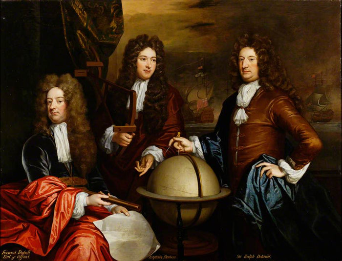 Edward Russell, Earl of Orford, Captain John Benbow and Admiral Ralph Delavall, vintage artwork by Sir Godfrey Kneller, BT., 12x8