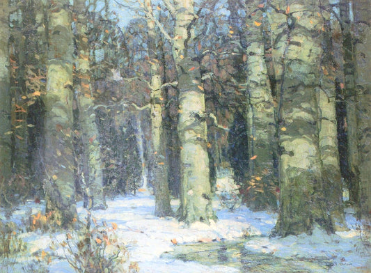 Winter in the Forest, vintage artwork by John F. Carlson, 12x8" (A4) Poster