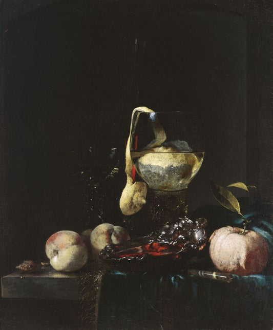 Still Life with Glasses and a Silver Bowl, vintage artwork by Willem Kalf, 12x8" (A4) Poster