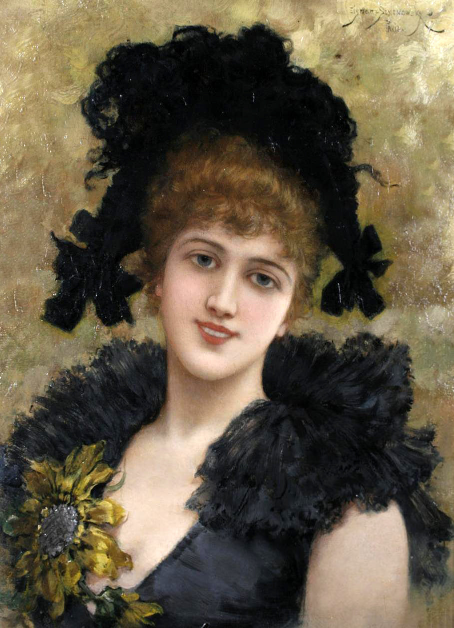 in a Black Dress with a Sunflower by Emile Eisman-Semenowsky,A3(16x12")Poster