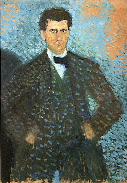 Self-Portrait in front of Blue-Green Background, vintage artwork by Richard Gerstl, 12x8" (A4) Poster
