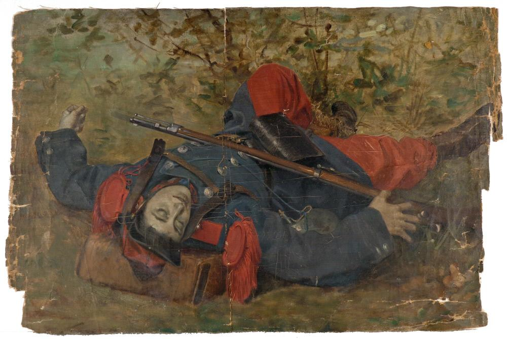 Dead French Soldier, Study for" Missing", vintage artwork by Carl Gutherz, 12x8" (A4) Poster