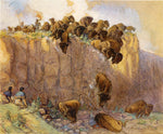 Driving Buffalo Over the Cliff, vintage artwork by Charles Marion Russell, 12x8" (A4) Poster