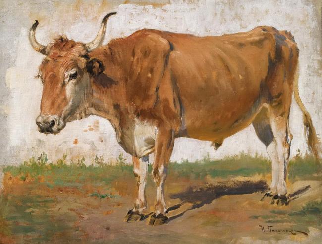 Ox, vintage artwork by Nikolai Pimonenko, 12x8" (A4) Poster