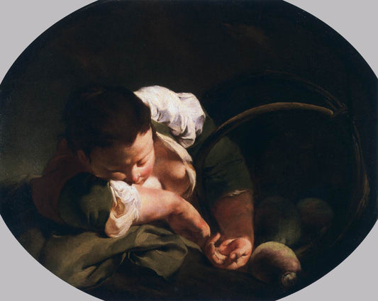 Peasant Girl, vintage artwork by Giovanni Battista Piazzetta, 12x8" (A4) Poster