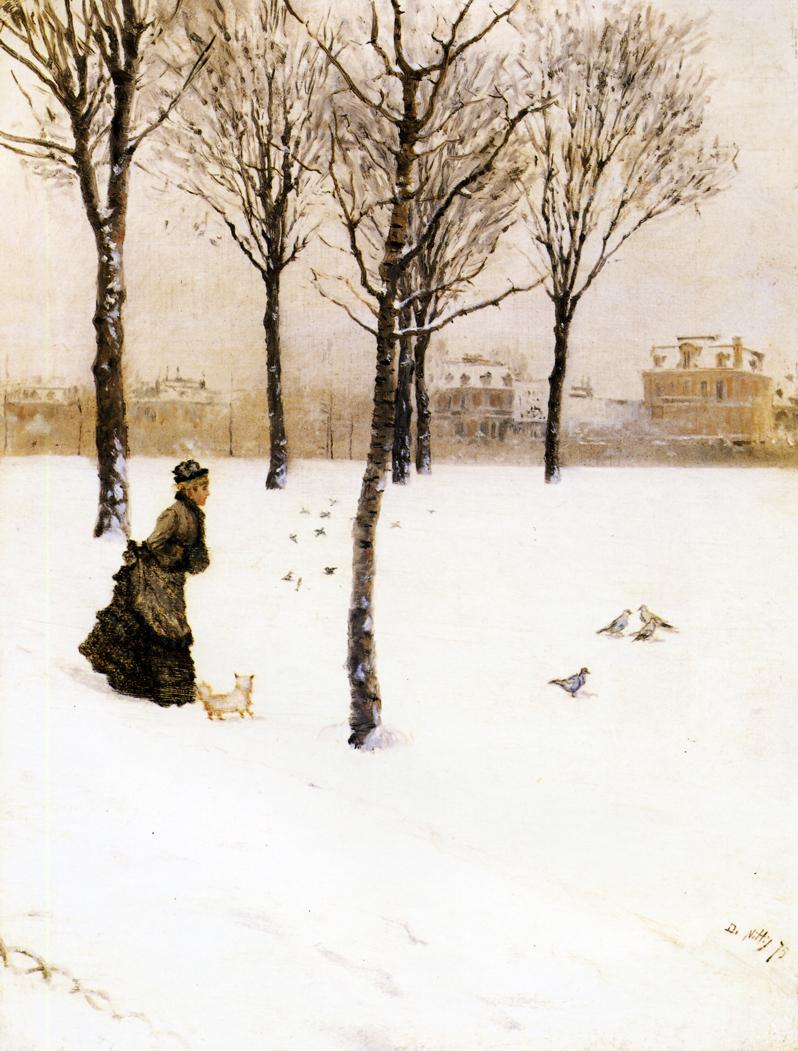 A Winter's Landscape, vintage artwork by Giuseppe de Nittis, 12x8" (A4) Poster