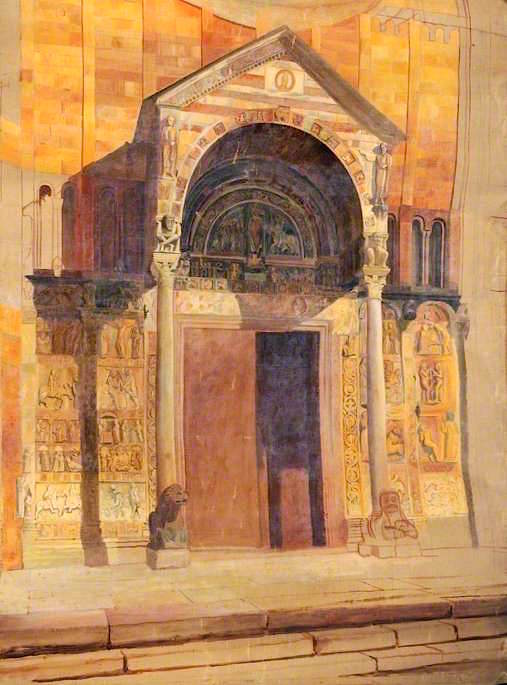 Exterior of a Church, Ravenna, Italy, vintage artwork by John Wharlton Bunney, 12x8" (A4) Poster