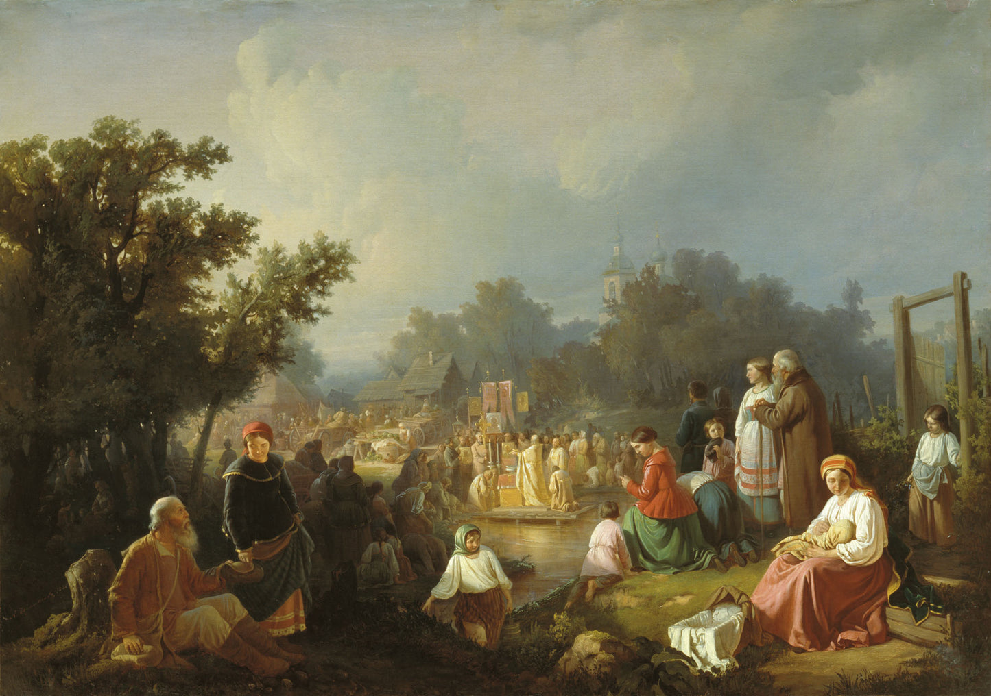The Religious Procession in the Village, vintage artwork by Ivan Trutnev, 12x8" (A4) Poster