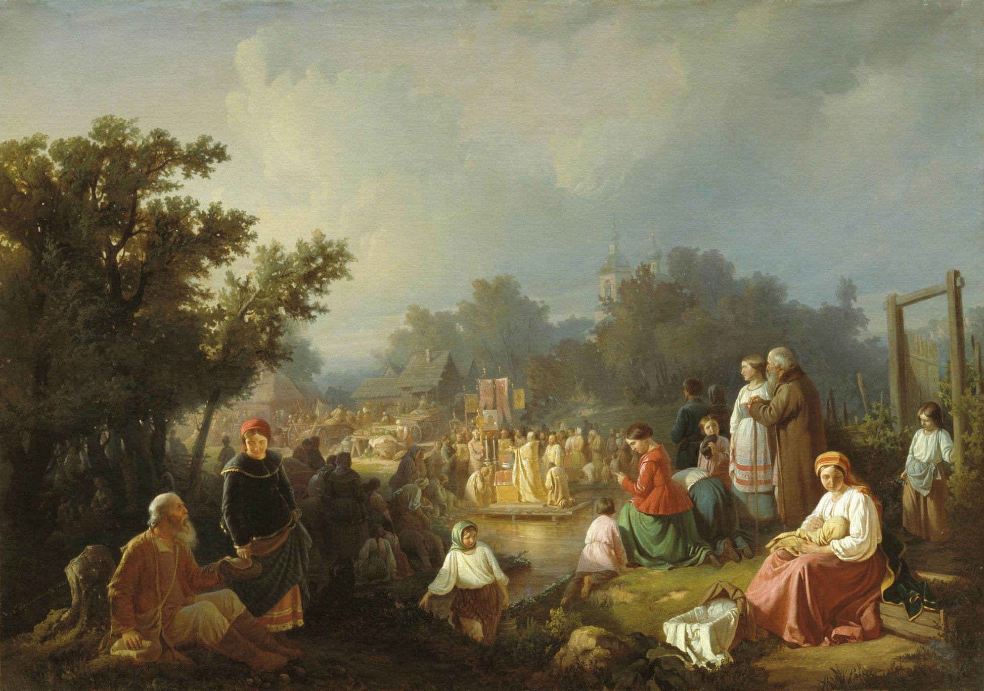 The Religious Procession in the Village, vintage artwork by Ivan Trutnev, 12x8" (A4) Poster