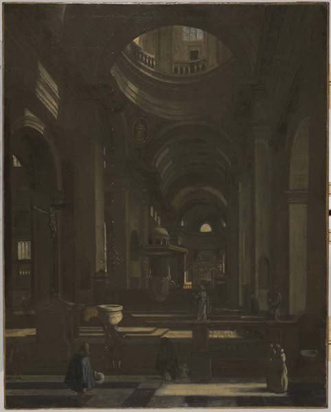 Interior of a Reformation Church, vintage artwork by Emanuel de Witte, 12x8" (A4) Poster