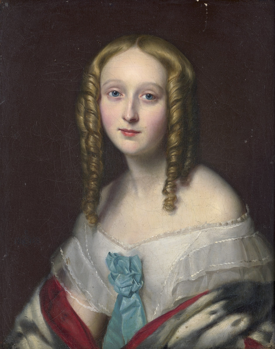 Portrait of a Young Baroness Louise Auguste Charlotte of Adelebsen, vintage artwork by Karl Oesterley, Sr., A3 (16x12") Poster Print