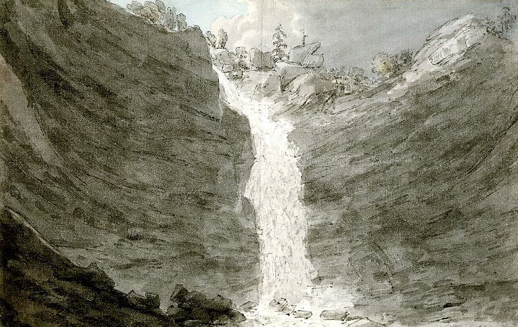 Second view on the Reichenbach near Meiringen in the valley of Ober-Hasli, vintage artwork by John Robert Cozens, 12x8" (A4) Poster