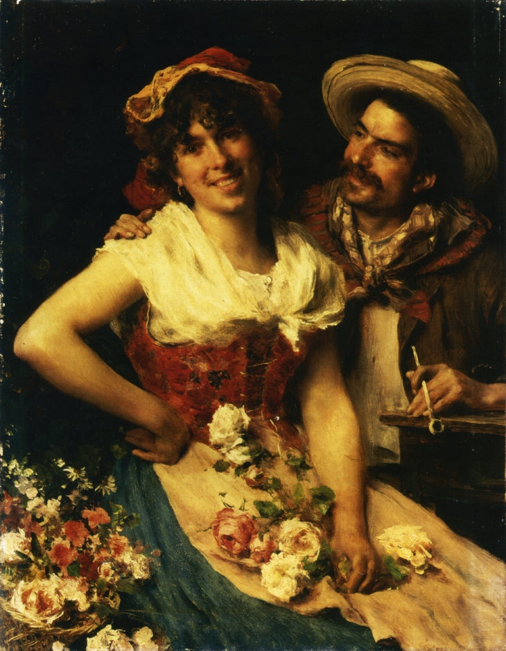 The Courtship of Giovane Fioraia, vintage artwork by Federico Andreotti, 12x8" (A4) Poster