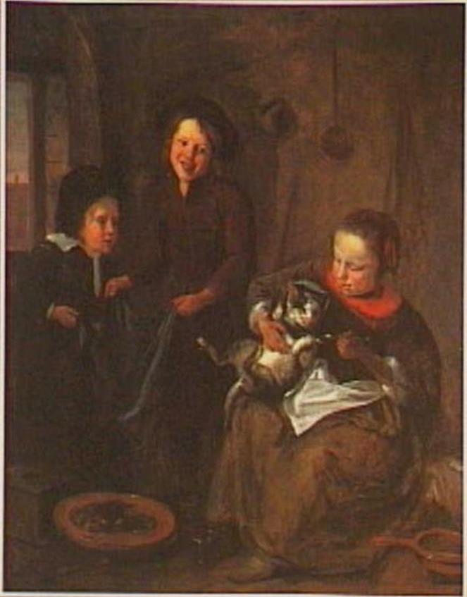 The Cat's Medicine, vintage artwork by Jan Havicksz. Steen, 12x8" (A4) Poster
