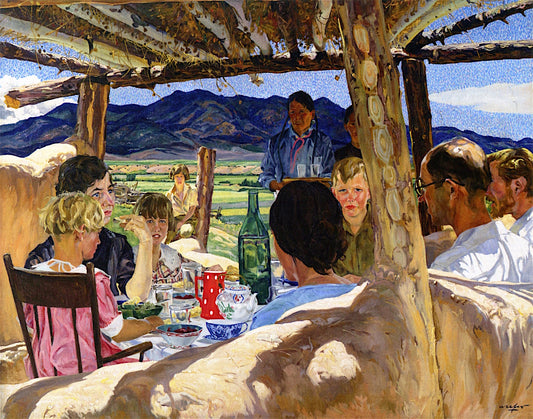 Luncheon at Lone Locust, vintage artwork by Walter Ufer, 12x8" (A4) Poster