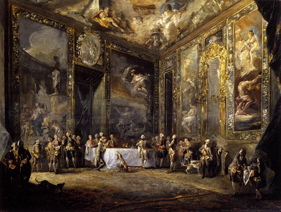 Charles III Dining before the Court, vintage artwork by Luis Paret y Alcazar, 12x8" (A4) Poster
