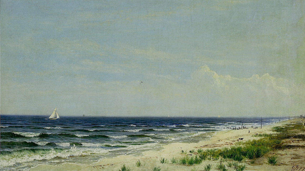 Ocean Beach, NJ, vintage artwork by David Johnson, 12x8" (A4) Poster