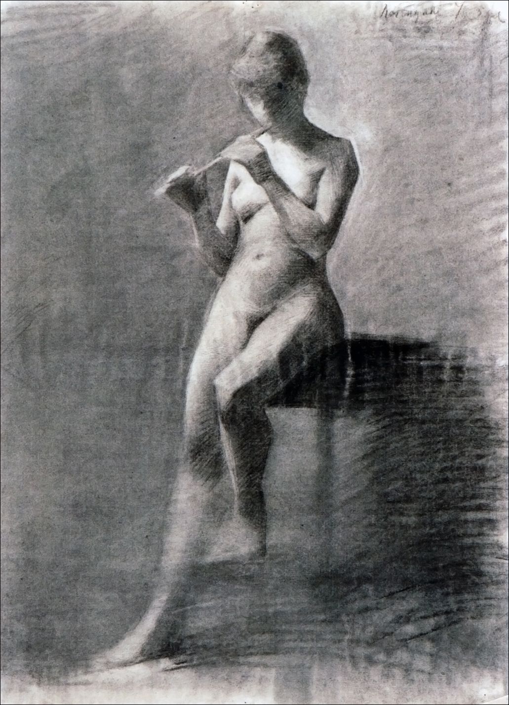 Nude with a Flute, vintage artwork by Marie Triepcke Kroyer, 12x8" (A4) Poster