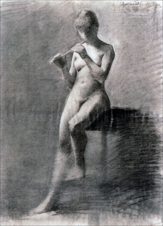 Nude with a Flute, vintage artwork by Marie Triepcke Kroyer, 12x8" (A4) Poster