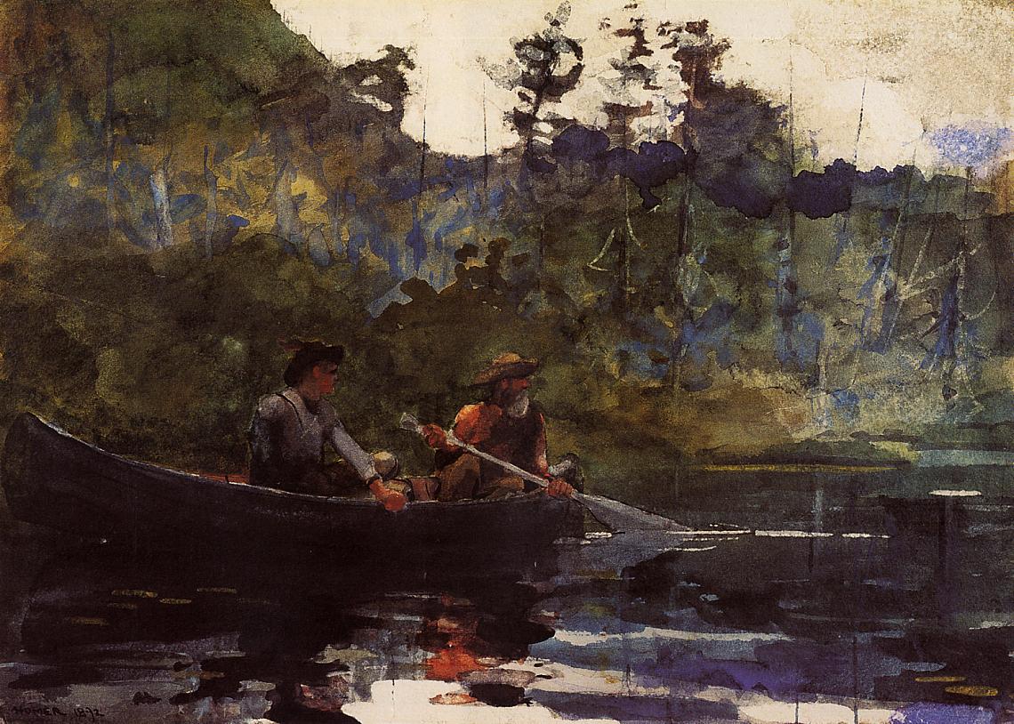 Canoeing in the Adirondacks, vintage artwork by Winslow Homer, 12x8" (A4) Poster