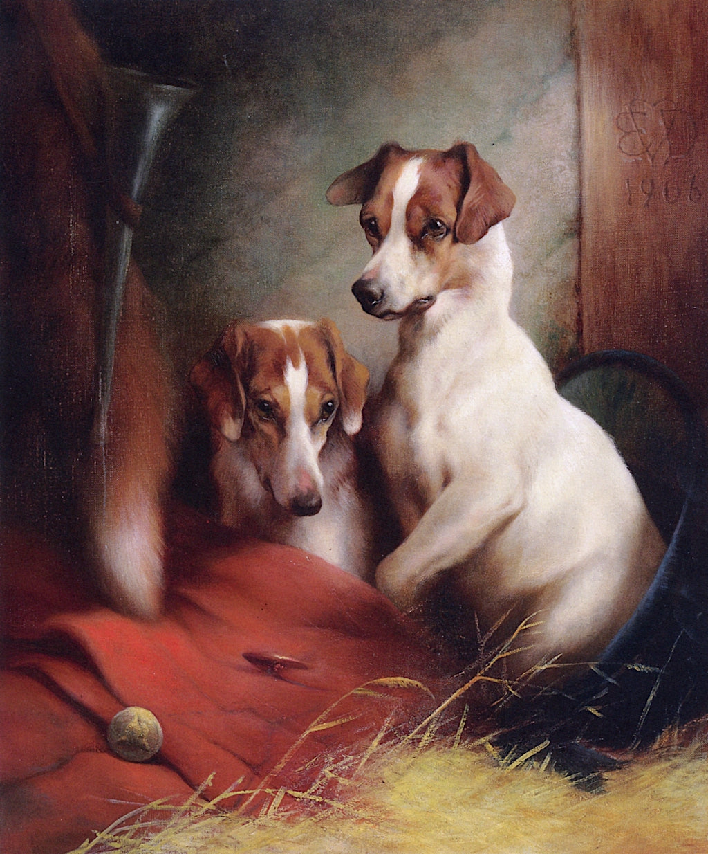 Two Terriers Waiting for Their Master, vintage artwork by Edwin Douglas, 12x8" (A4) Poster