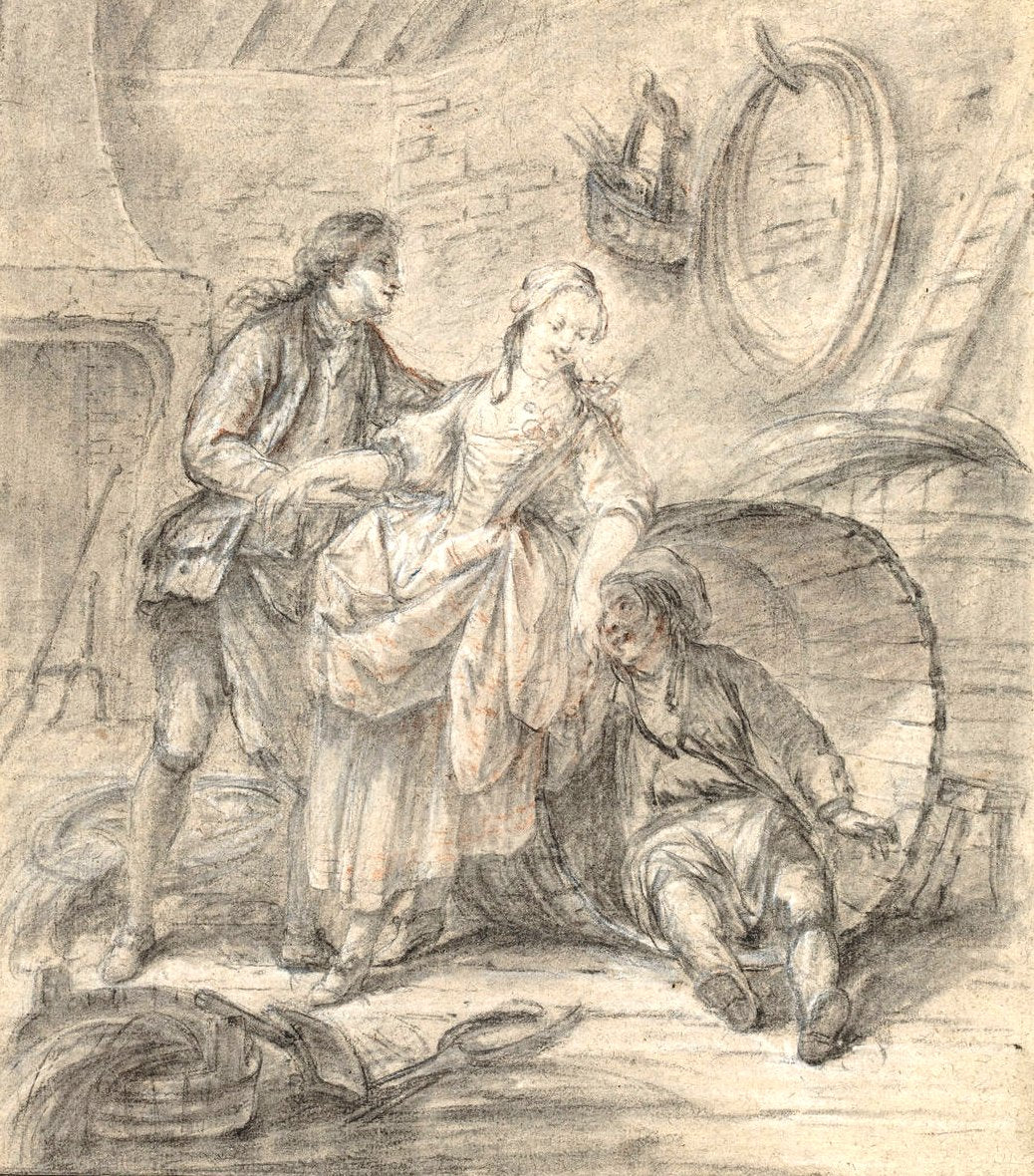 The Tale of the Cooper's Wife, vintage artwork by Pierre Antoine Baudouin, 12x8" (A4) Poster