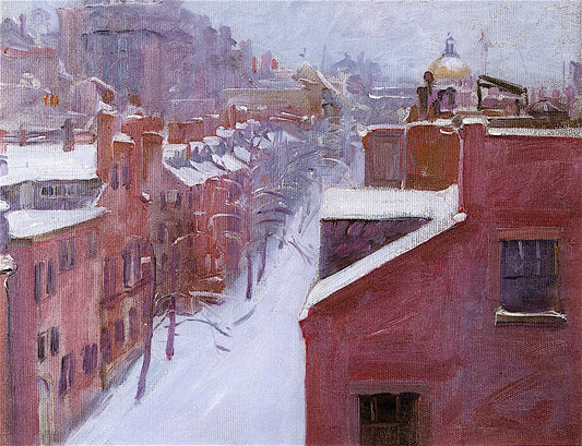 View up Mount Vernon Street in the Snow, vintage artwork by Lucy May Stanton, 12x8" (A4) Poster