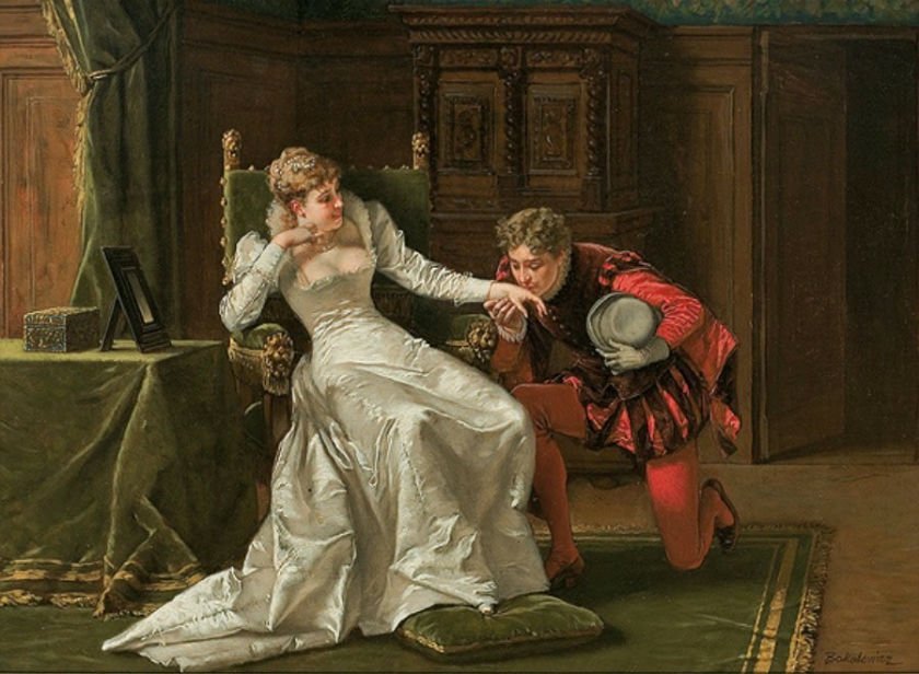Scene from Henri Valois court, vintage artwork by Władysław Bakalowicz, 12x8" (A4) Poster