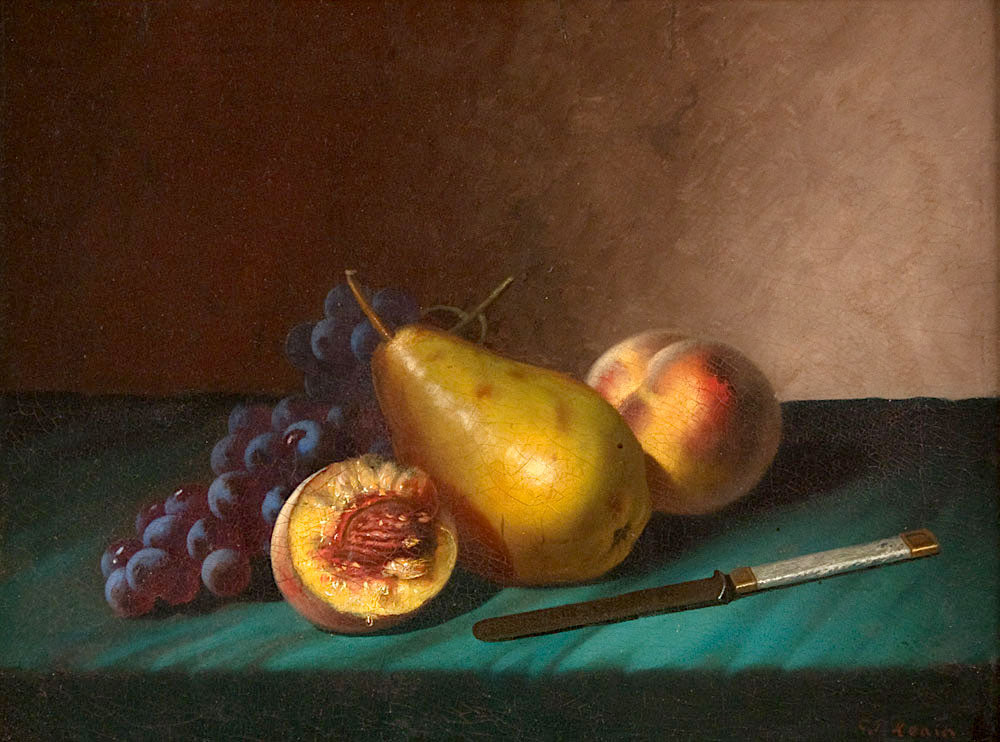 Tabletop with Fruit and Knife, vintage artwork by Carducius Plantagenet Ream, 12x8" (A4) Poster