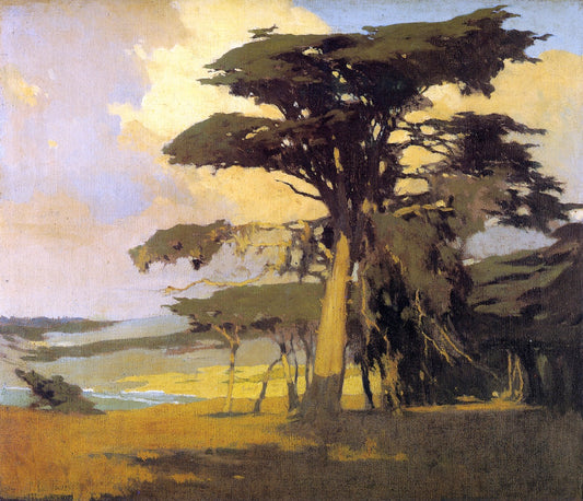 Afternoon Among the Cypress, vintage artwork by Arthur Frank Mathews, 12x8" (A4) Poster