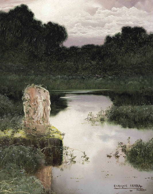  classical ruin in a lake landscape by Enrique Serra y Auque,A3(16x12")Poster