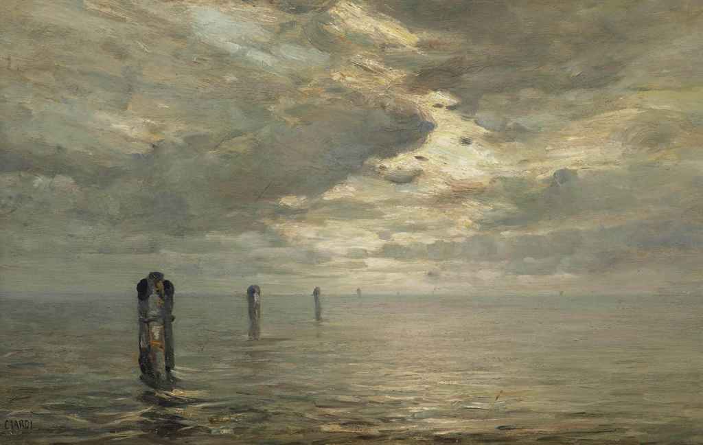 In the Laguna, Venice, vintage artwork by Guglielmo Ciardi, 12x8" (A4) Poster