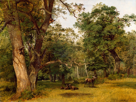 Deer at the Edge of a Wood, vintage artwork by Jean-Victor Bertin, 12x8" (A4) Poster