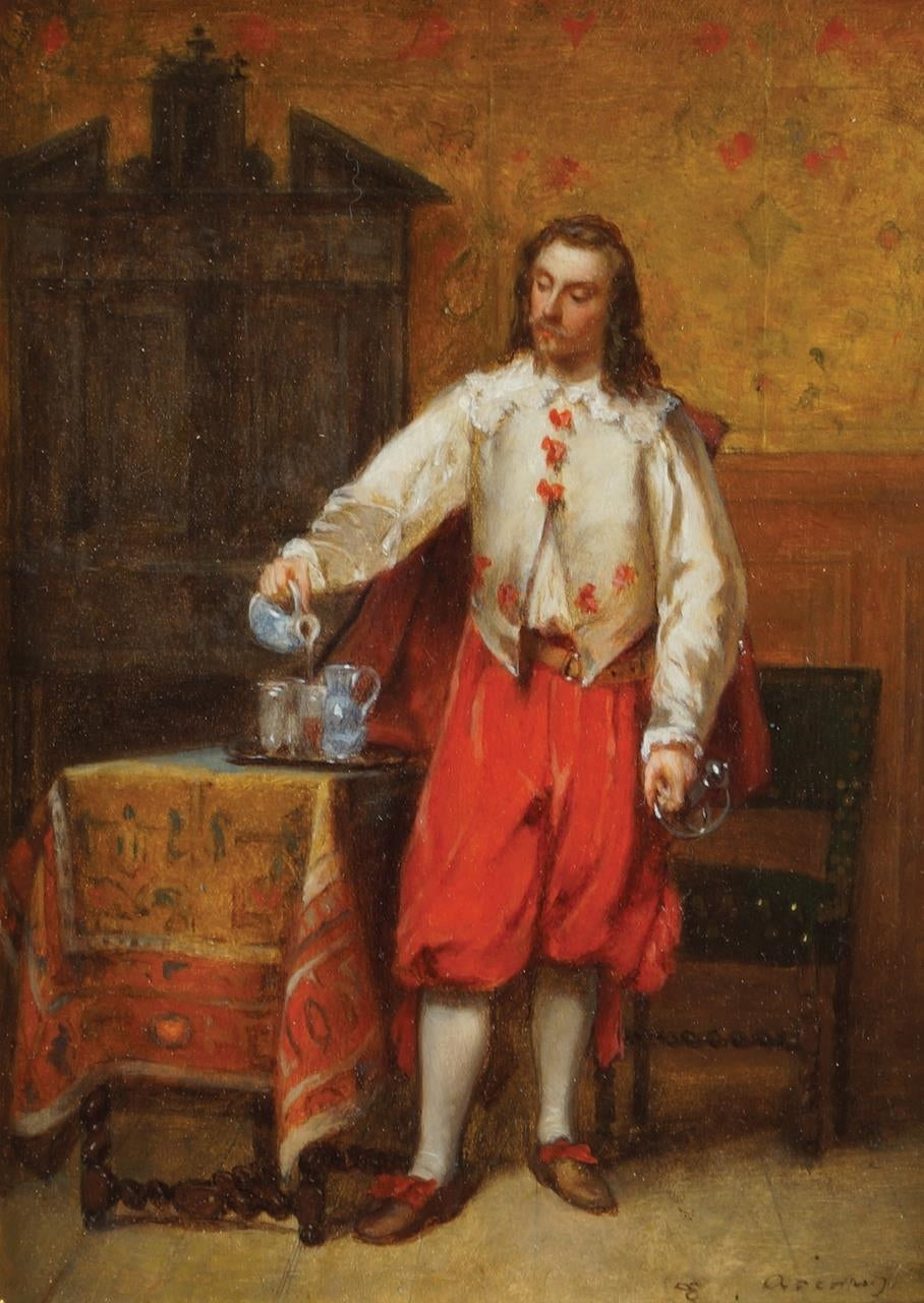 Man Pouring a Drink, vintage artwork by Charles François Pecrus, 12x8" (A4) Poster