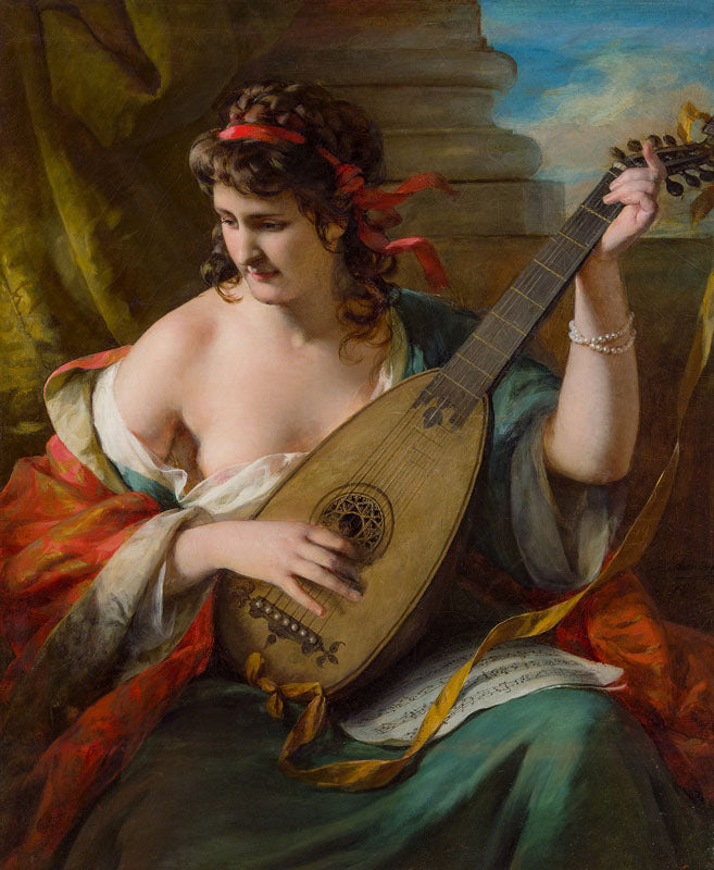 Luise Nowak as lute player, vintage artwork by Friedrich von Amerling, A3 (16x12") Poster Print