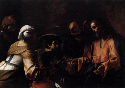 A Mother Entrusting Her Sons to Christ, vintage artwork by Mattia Preti, 12x8" (A4) Poster