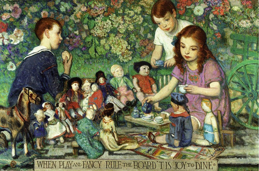 When Play and Fancy Rule the Board 'Tis Joy to Dine, vintage artwork by Francis Luis Mora, 12x8" (A4) Poster