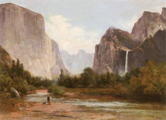 Fishing in Yosemite Valley, vintage artwork by Thomas Hill, 12x8" (A4) Poster